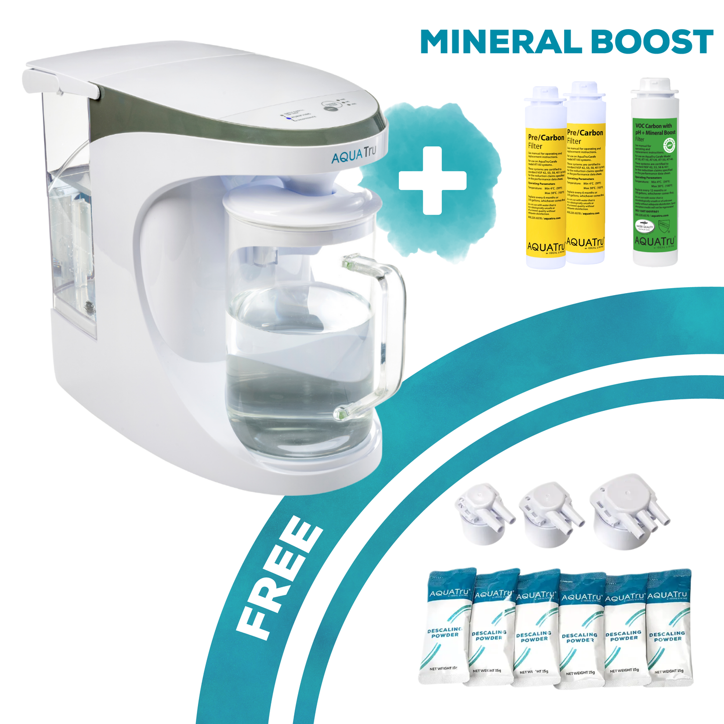 AquaTru Carafe Unit + 1 year filters alkaline + free descaling kit