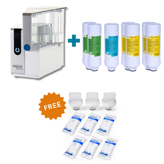 Filtro de agua AquaTru + Paquete filtros 2 años + GRATIS kit de descalcificación!